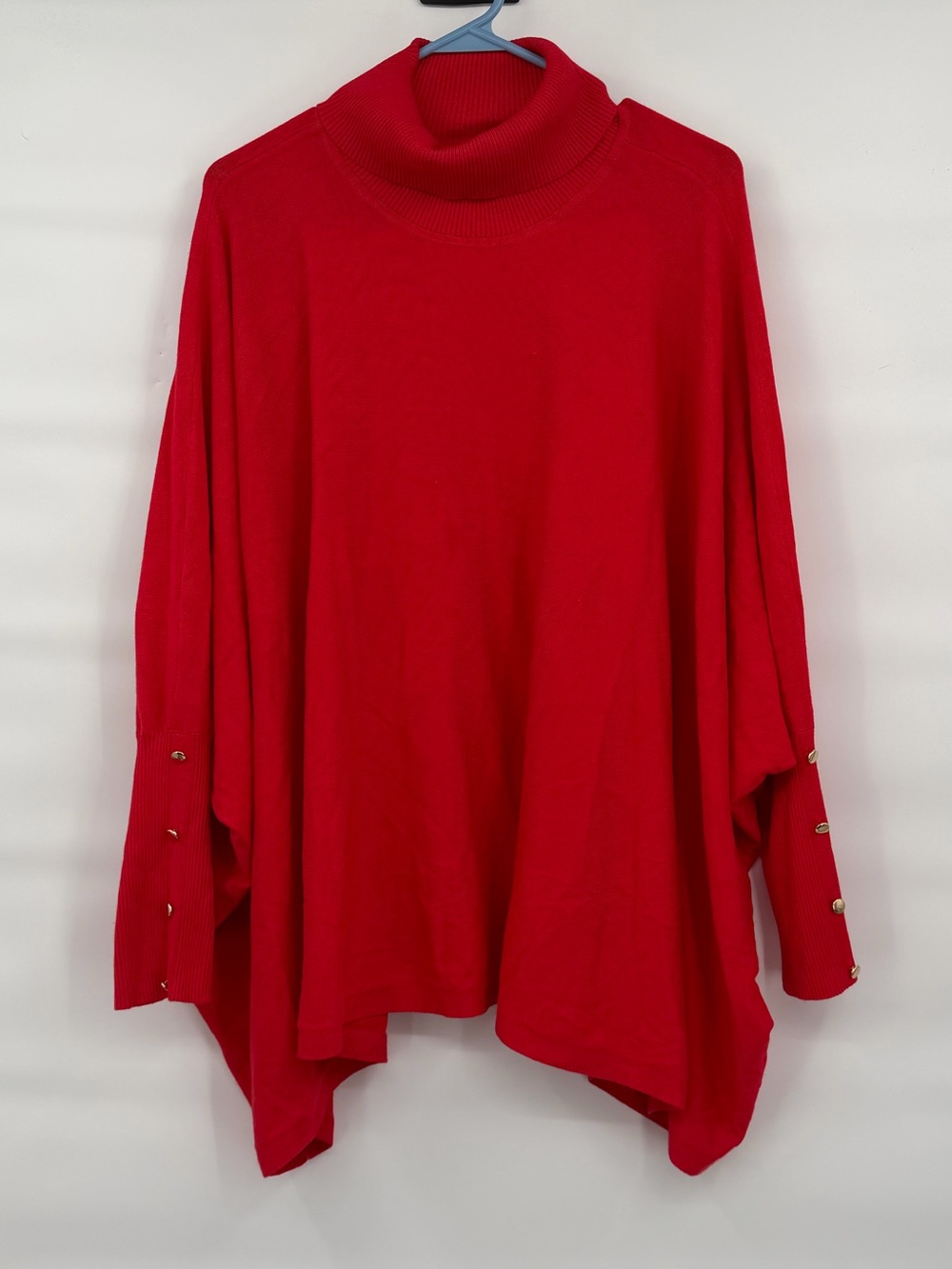 JM Collection red turtleneck wide cut sweater cuffed golden button top